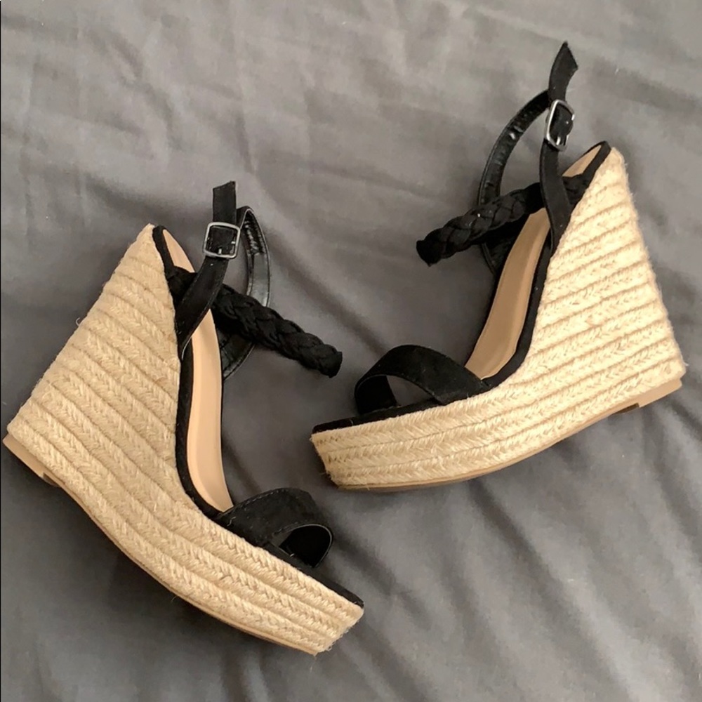 Black Espadrilles Sandal Wedges